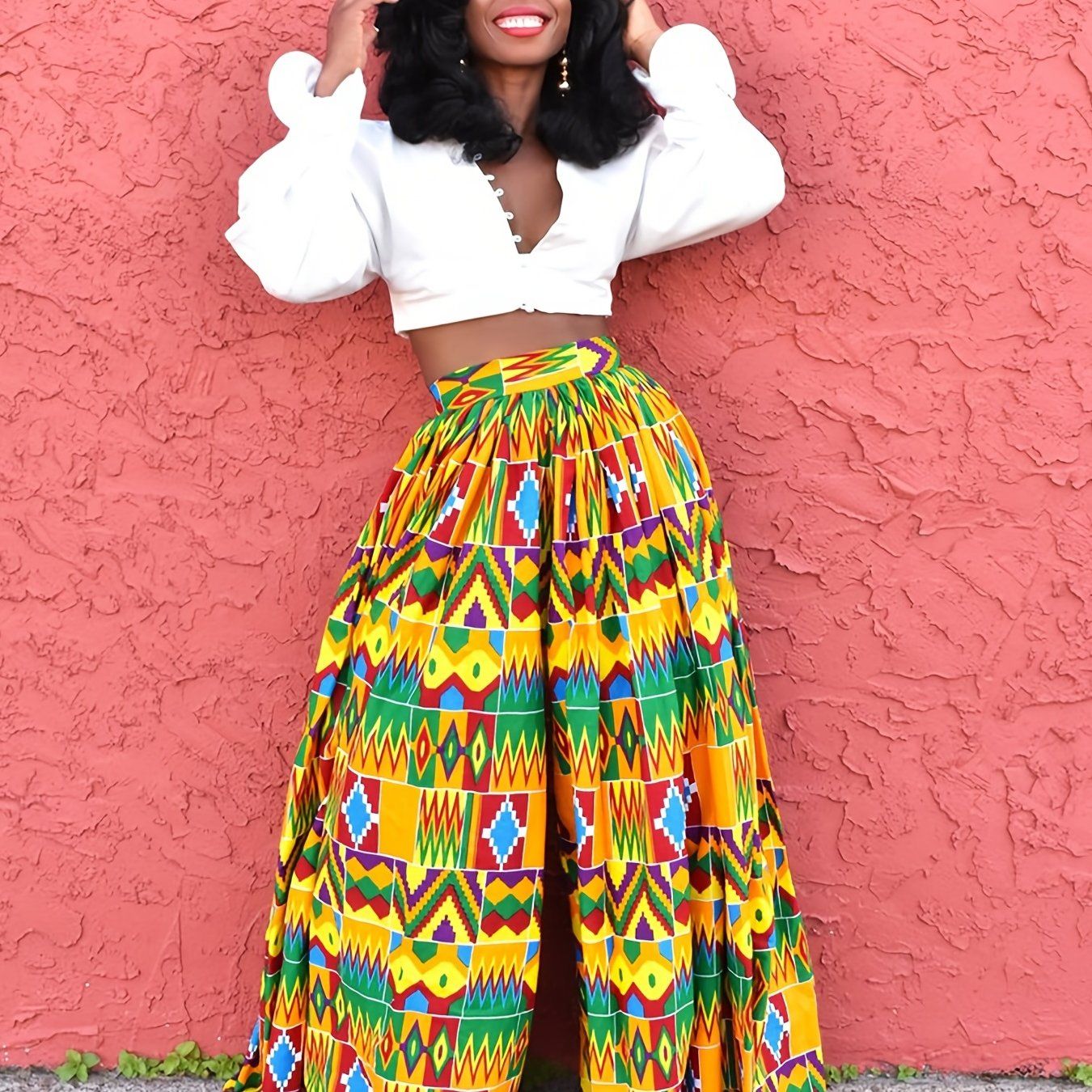 African Print Baggy Pants; High Waist Wide Leg Comfy Casual Pants